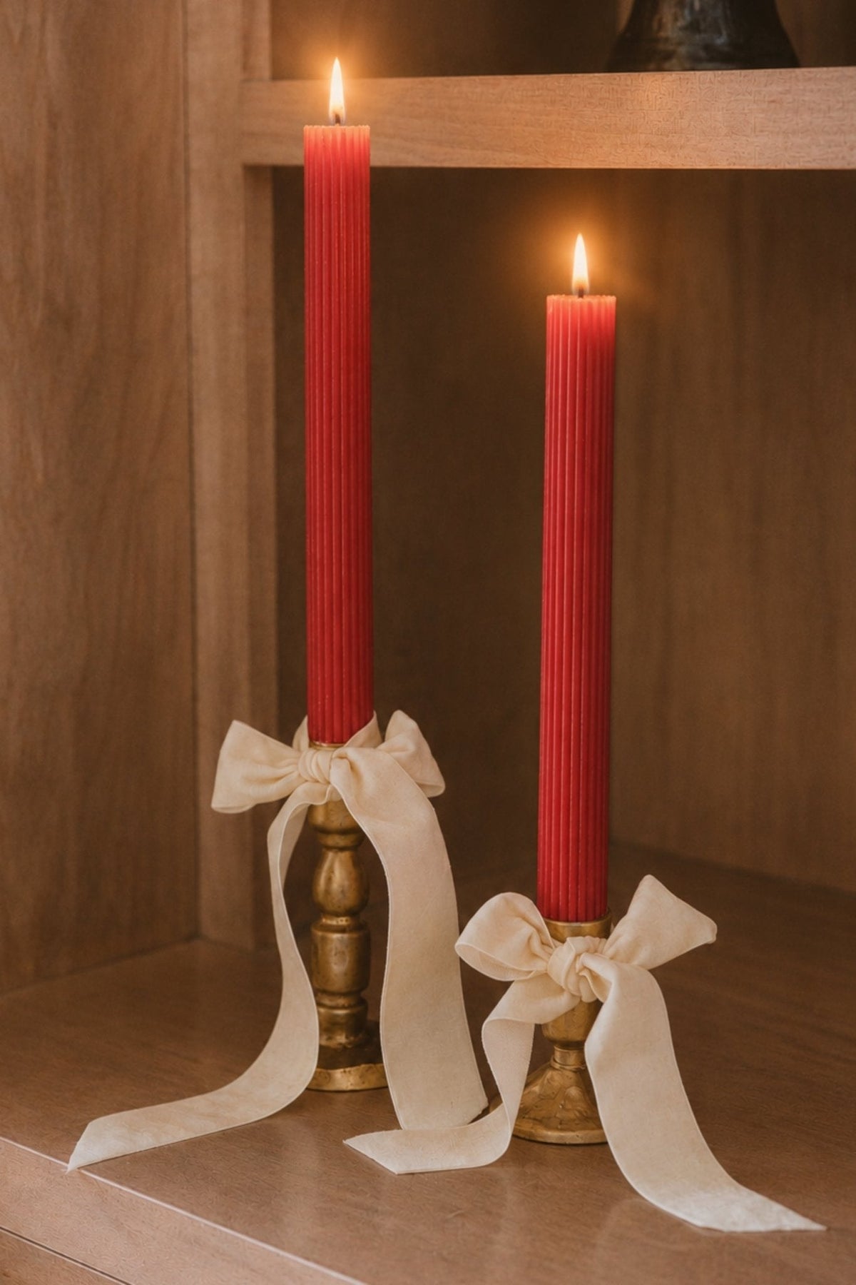 Red Fluted Taper Candles | Set of 3