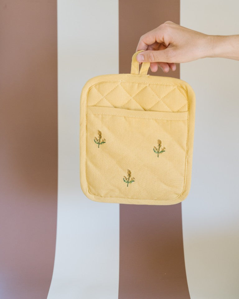 Yellow Embroidered Pot Holder