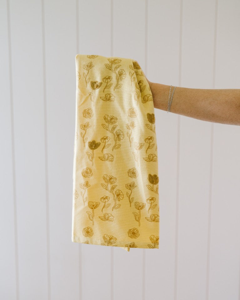 Yellow Poppy Embroidered Dish Towel