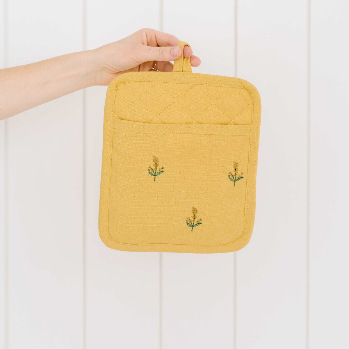 Yellow Embroidered Pot Holder