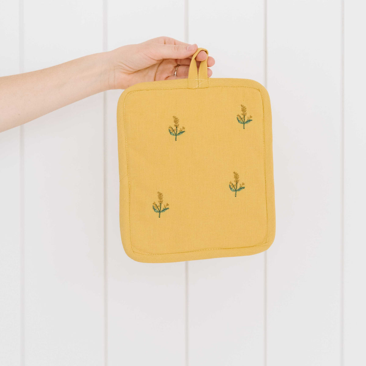 Yellow Embroidered Pot Holder