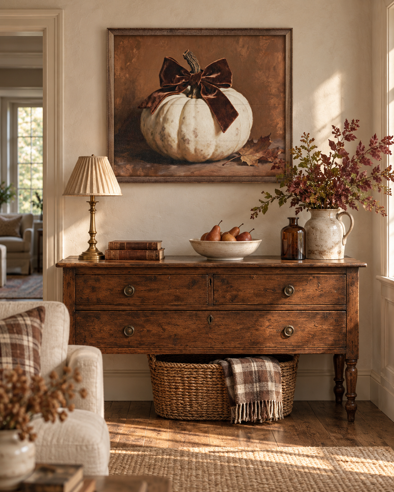 Velvet Bow Pumpkin Wall Art