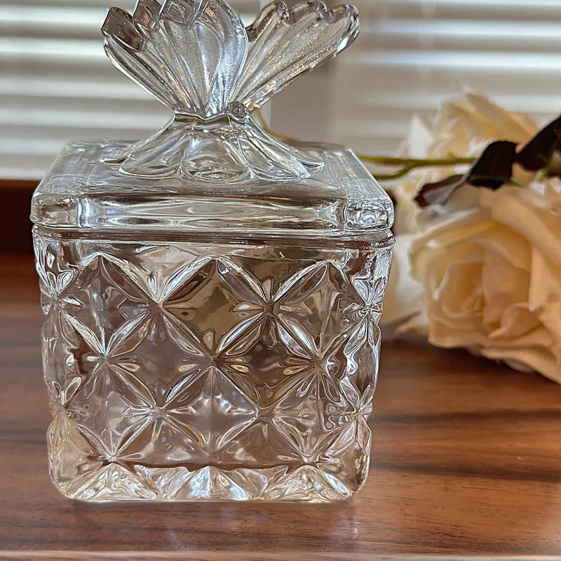 Vintage Butterfly Square Glass Jar