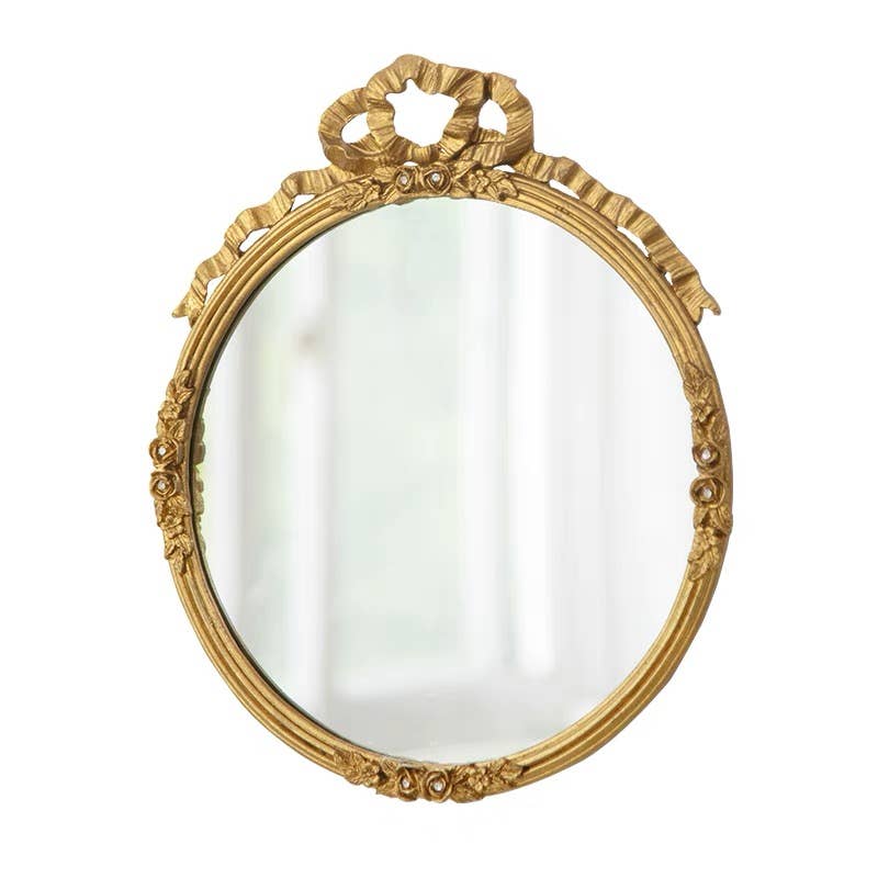 Vintage Round Pewter Mirror | Gold Finish