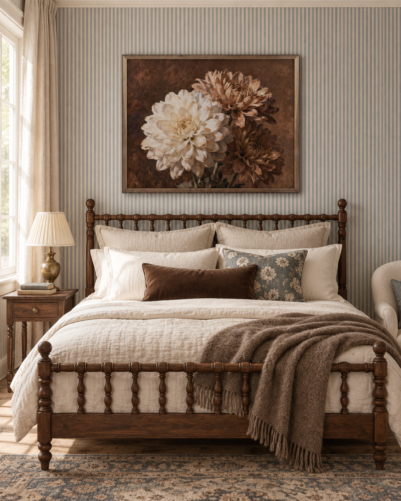 Vintage Three Mums Bouquet Cottage Farmhouse Wall Art