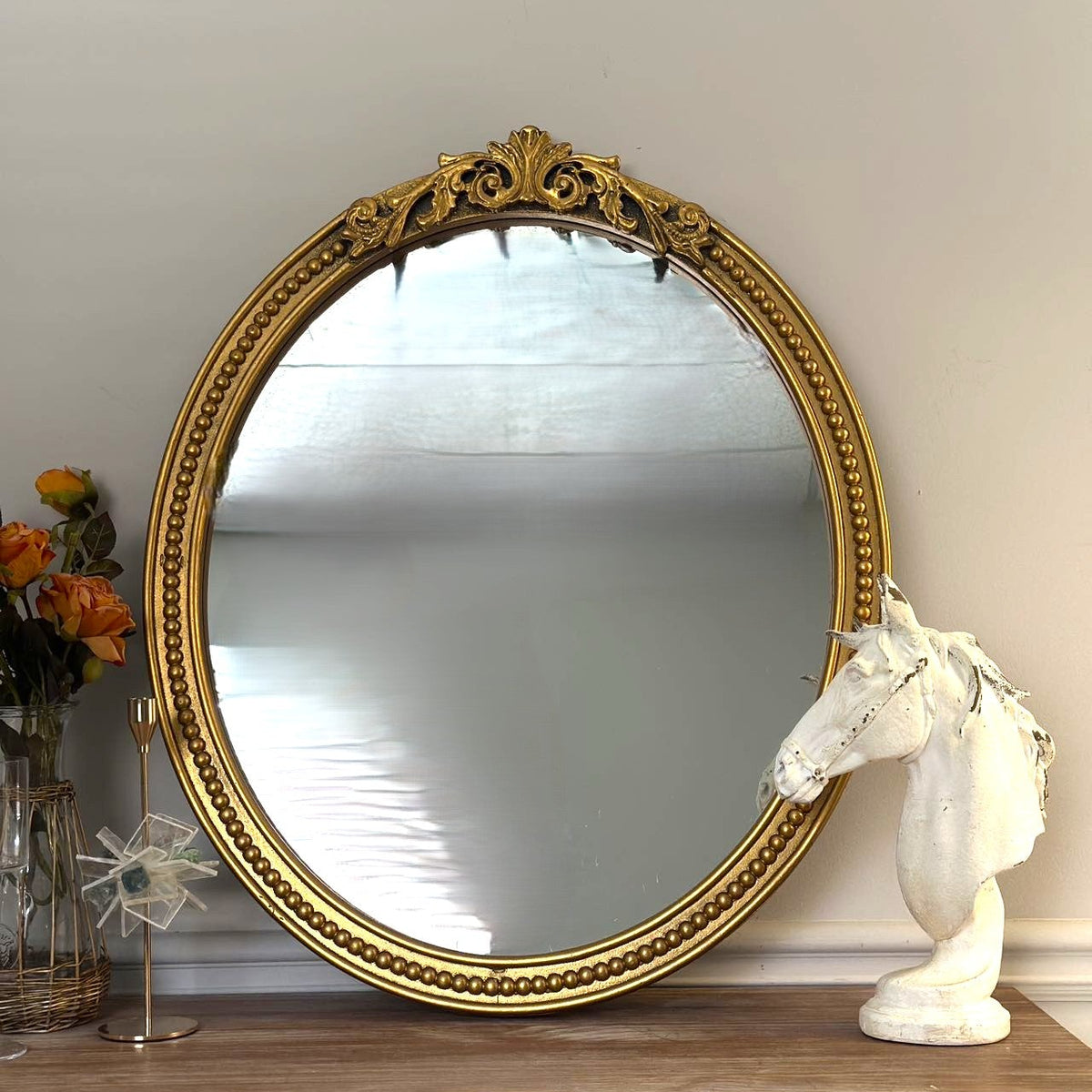 Vintage Style Frame Oval Mirror | Solid Wood