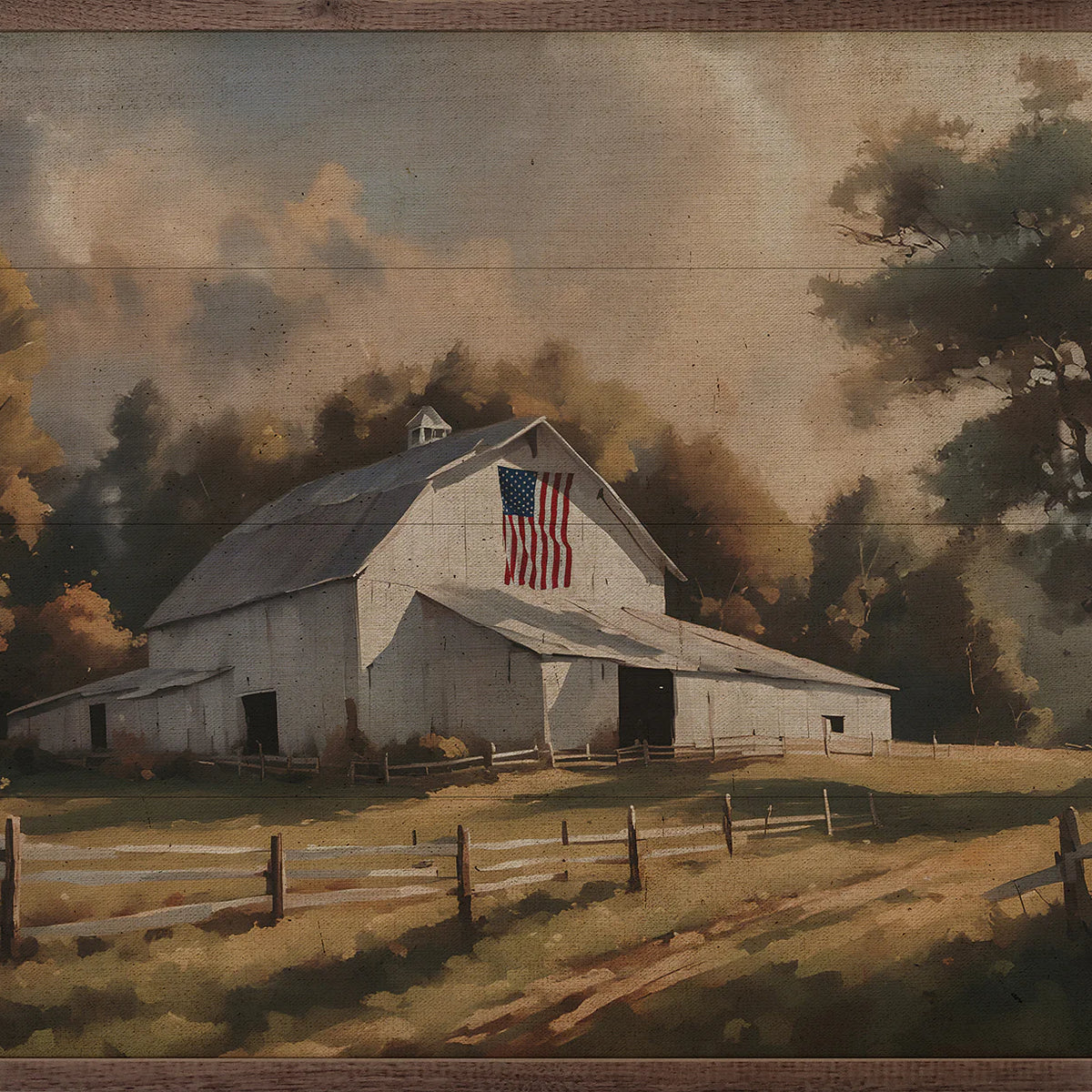 White Barn With Flag