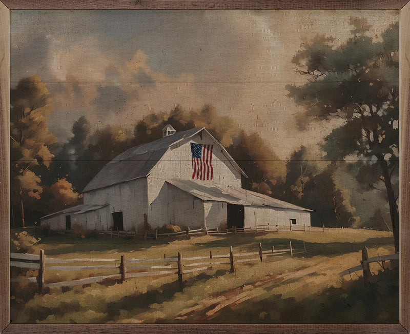 White Barn With Flag