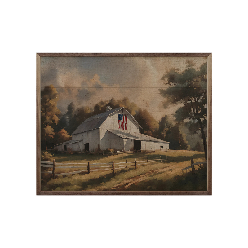 White Barn With Flag
