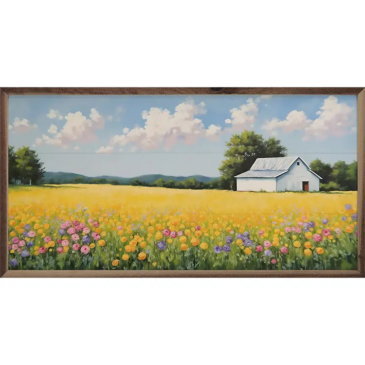 White Barn in Spring Field