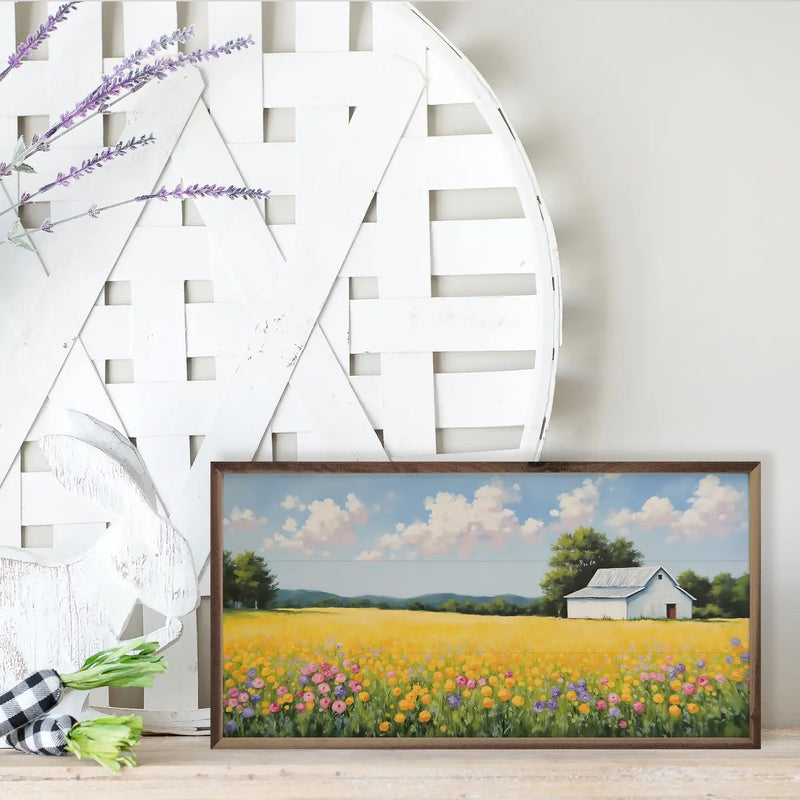 White Barn in Spring Field