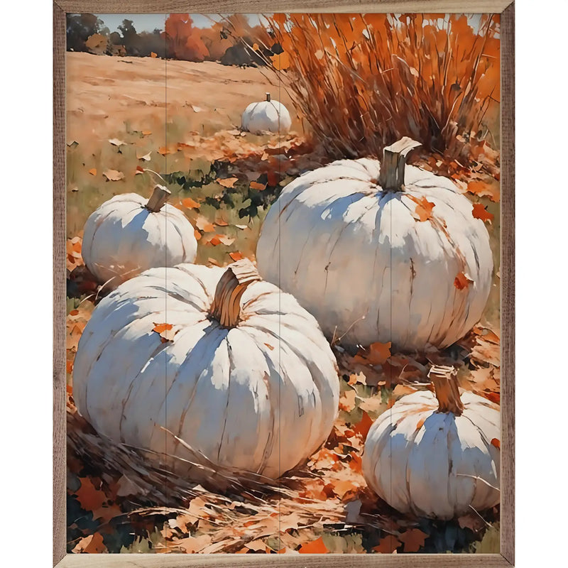 White Pumpkins On Leaves in Field