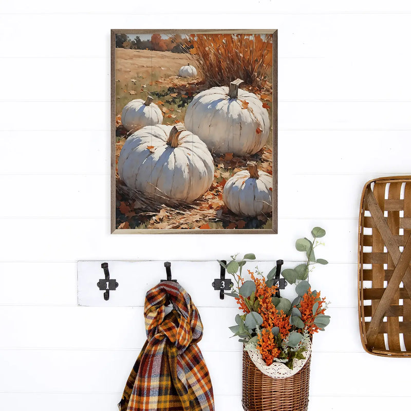 White Pumpkins On Leaves in Field