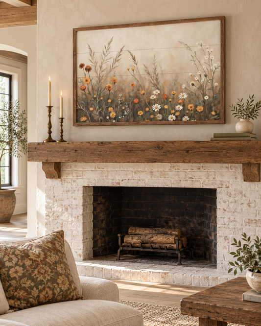 Field with Mums and Daisies | Fall Farmhouse Wall Art