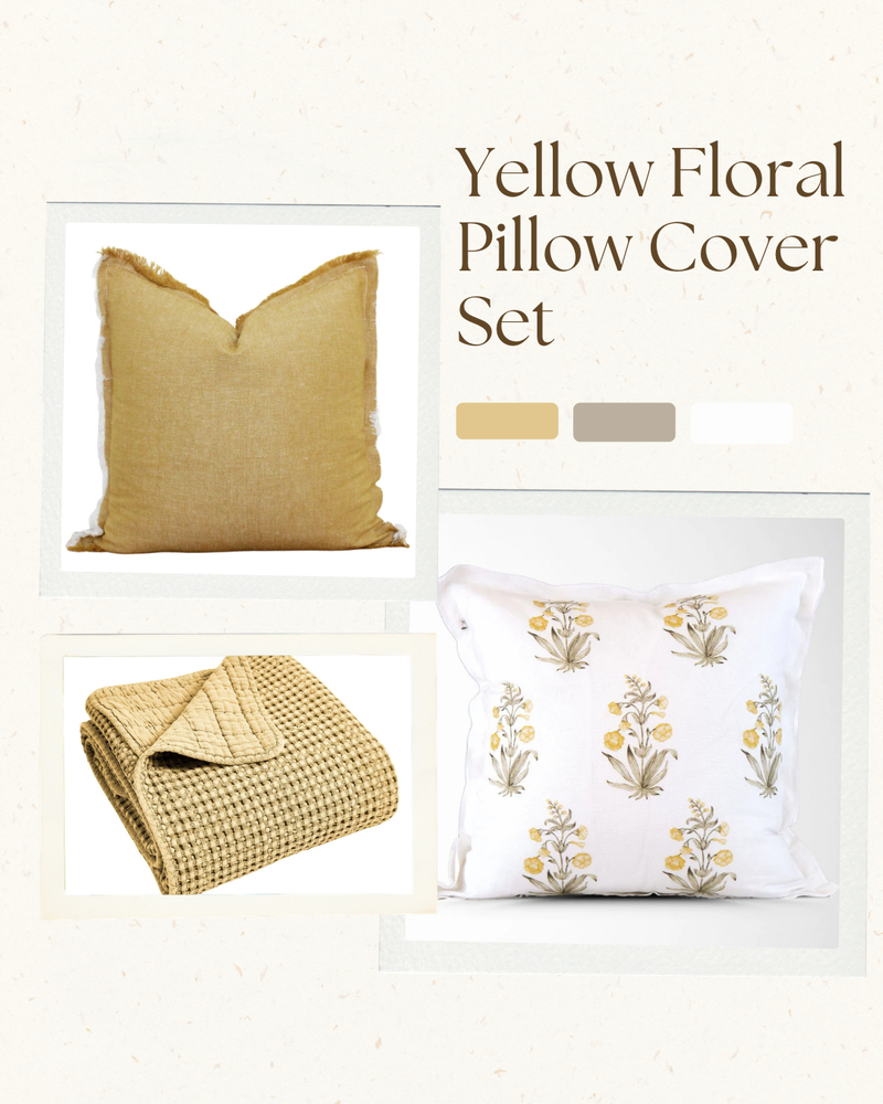 Yellow Floral Block Print Pillow Cover Set