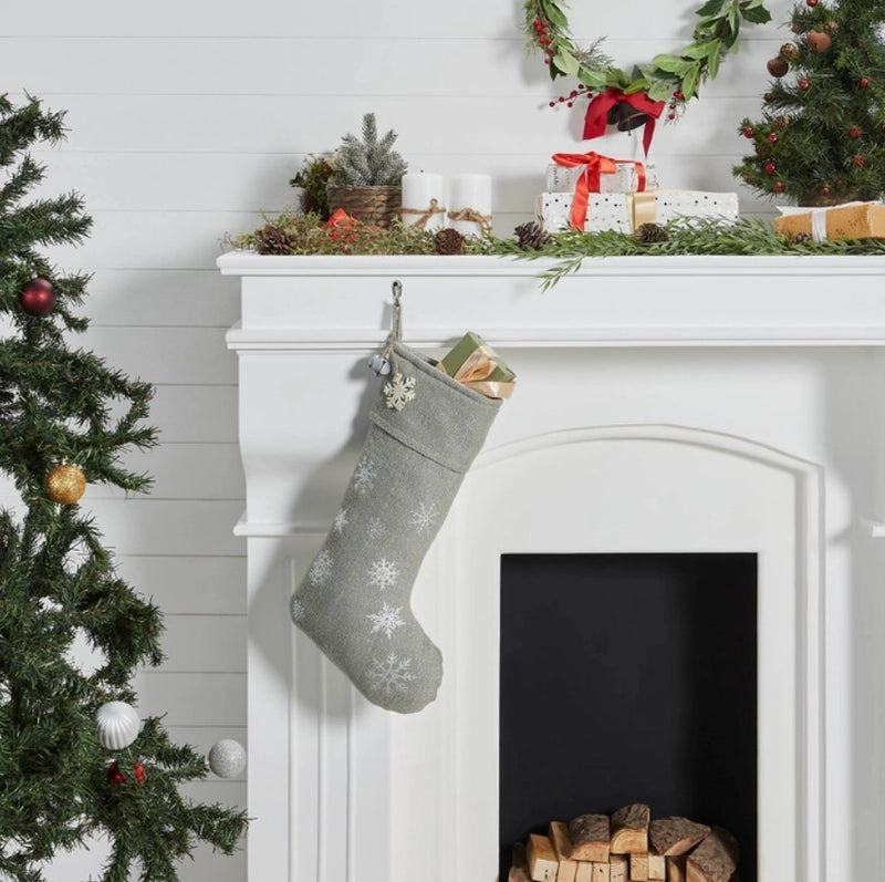 Yuletide Burlap Snowflake Stocking - Dove Grey