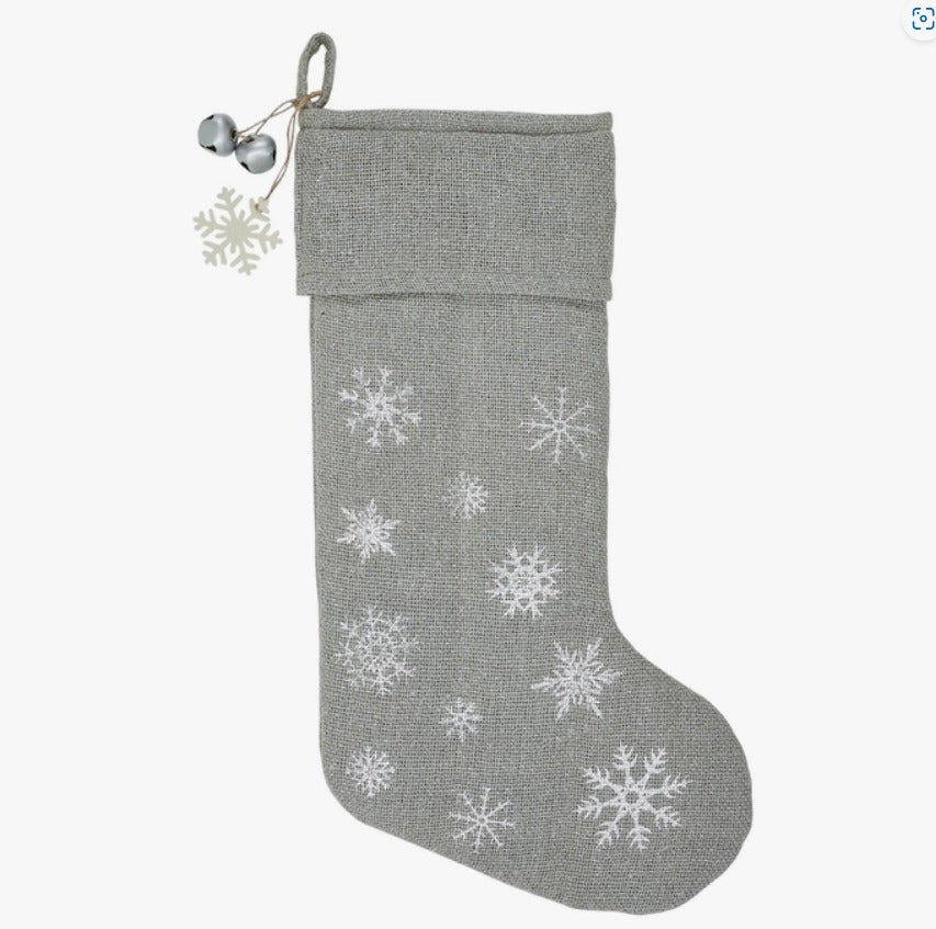 Yuletide Burlap Snowflake Stocking - Dove Grey
