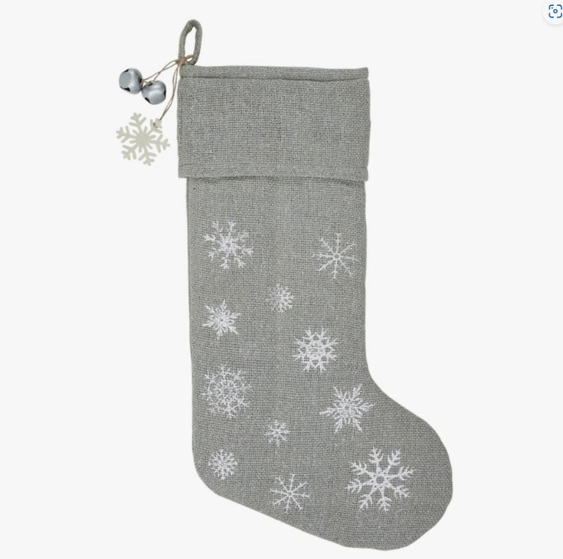 Yuletide Burlap Snowflake Stocking - Dove Grey