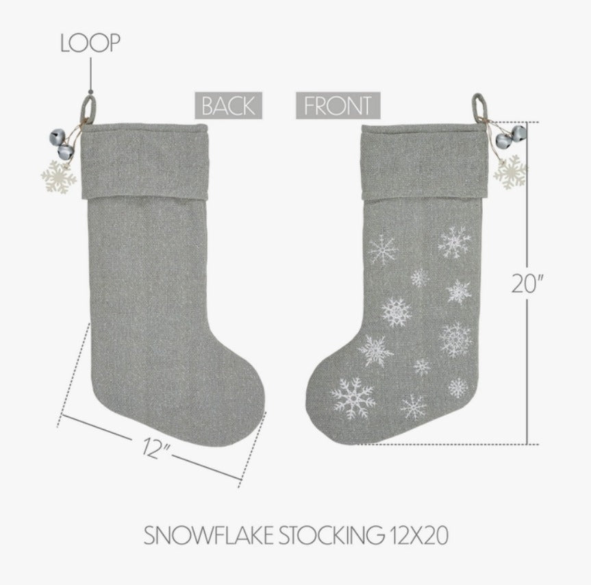 Yuletide Burlap Snowflake Stocking - Dove Grey