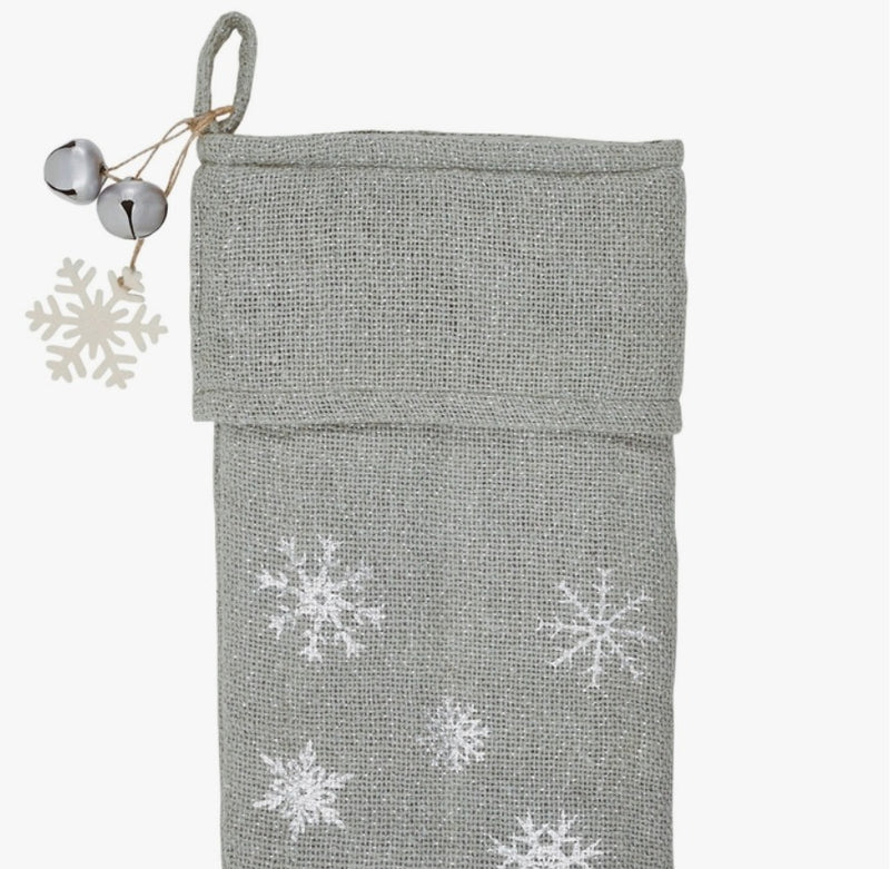 Yuletide Burlap Snowflake Stocking - Dove Grey