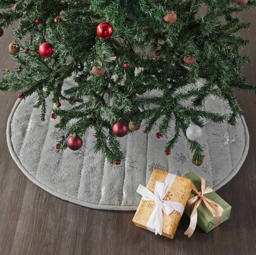 Yuletide Burlap Snowflake Tree Skirt - Dove Grey