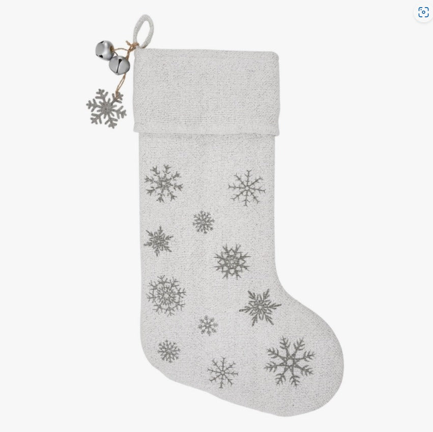 Yuletide Burlap Snowflake Stocking - Antique White