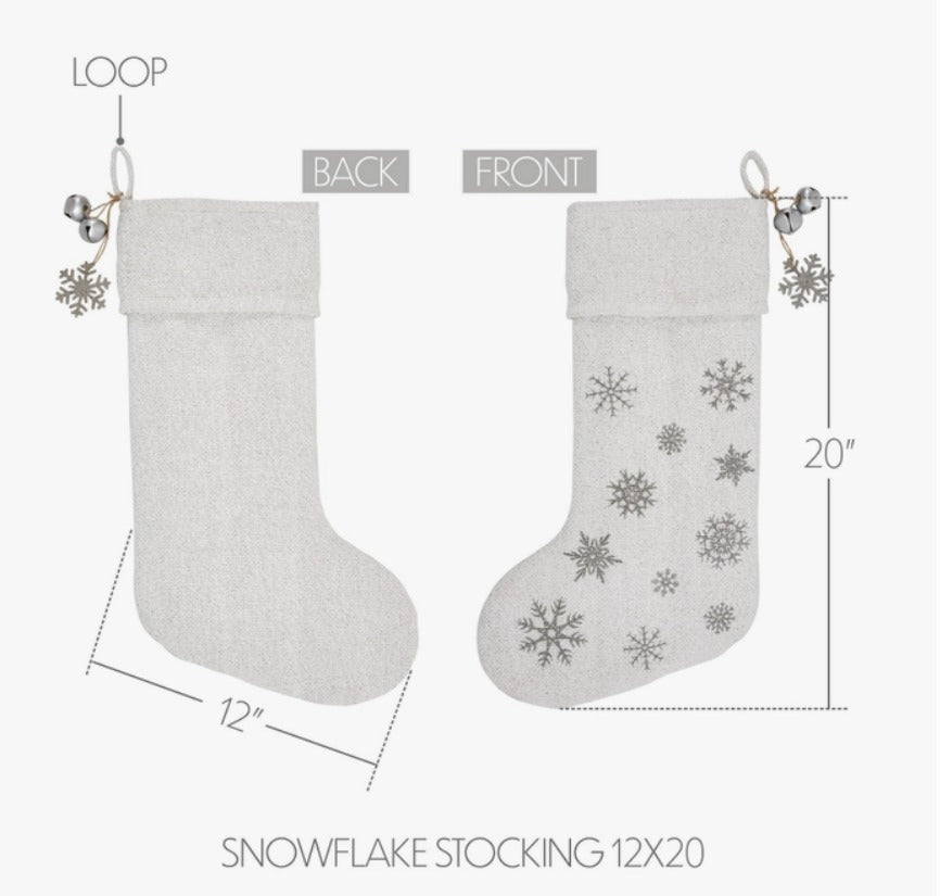 Yuletide Burlap Snowflake Stocking - Antique White