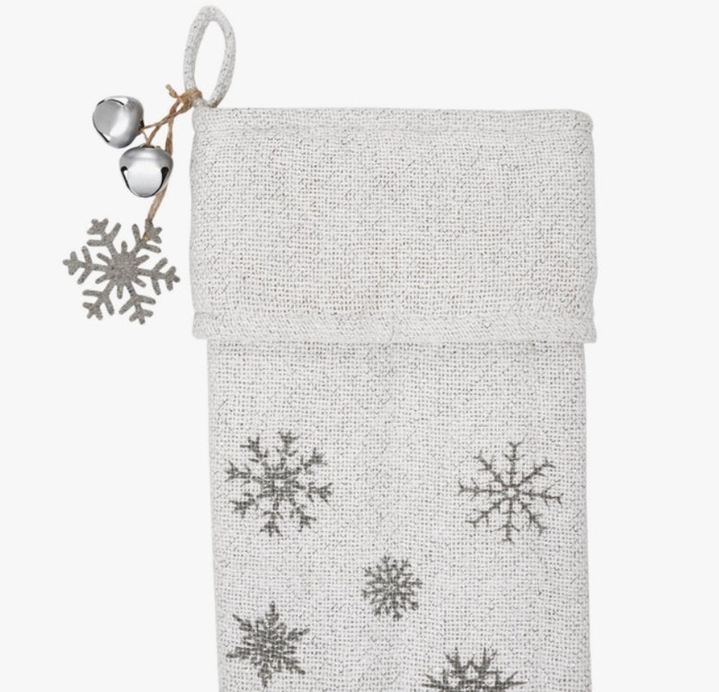 Yuletide Burlap Snowflake Stocking - Antique White