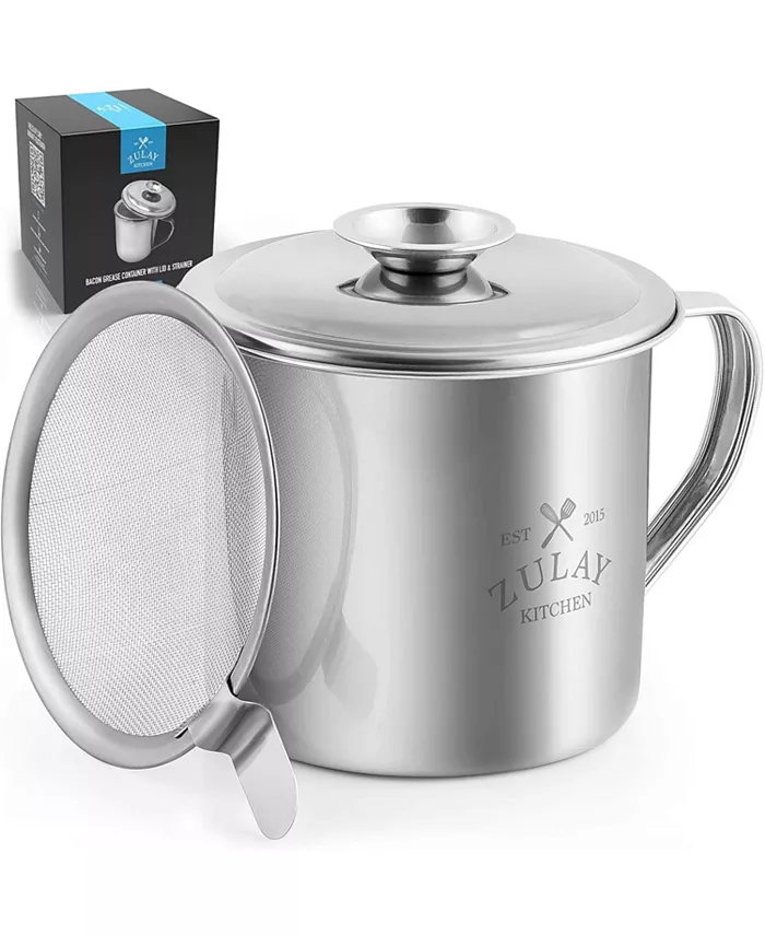 Bacon Grease Container With Strainer & Lid