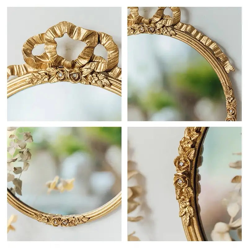 Vintage Round Pewter Mirror | Gold Finish