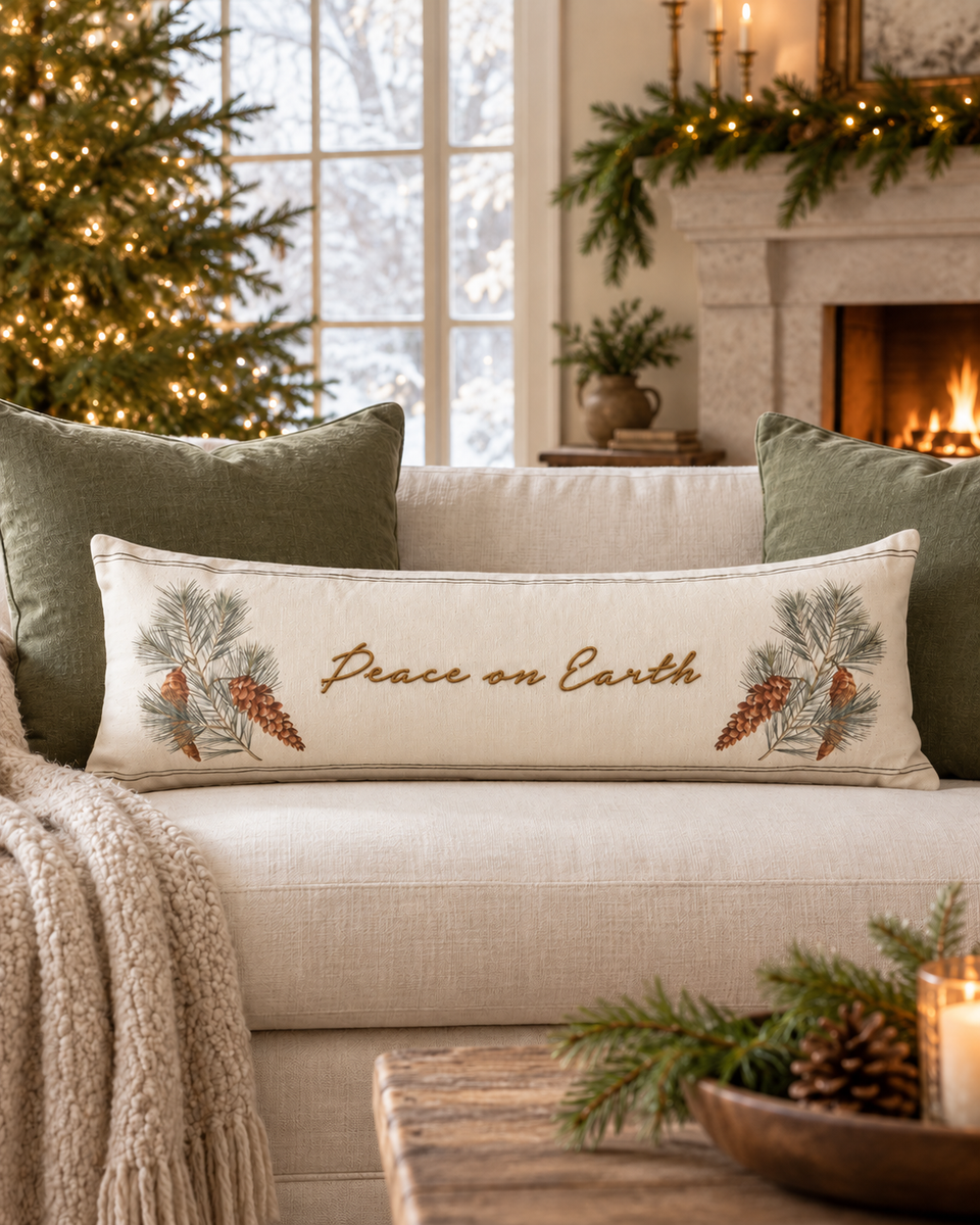 Peace On Earth Embroidered Pillow