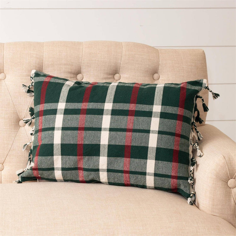 Forest Green And Red Plaid Pillow