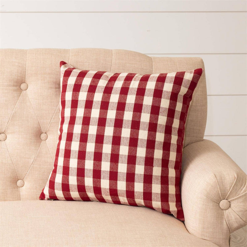 Crimson and Cream Check Pillow