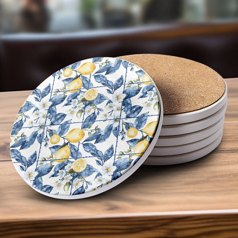 Blue Floral Lemon Coaster