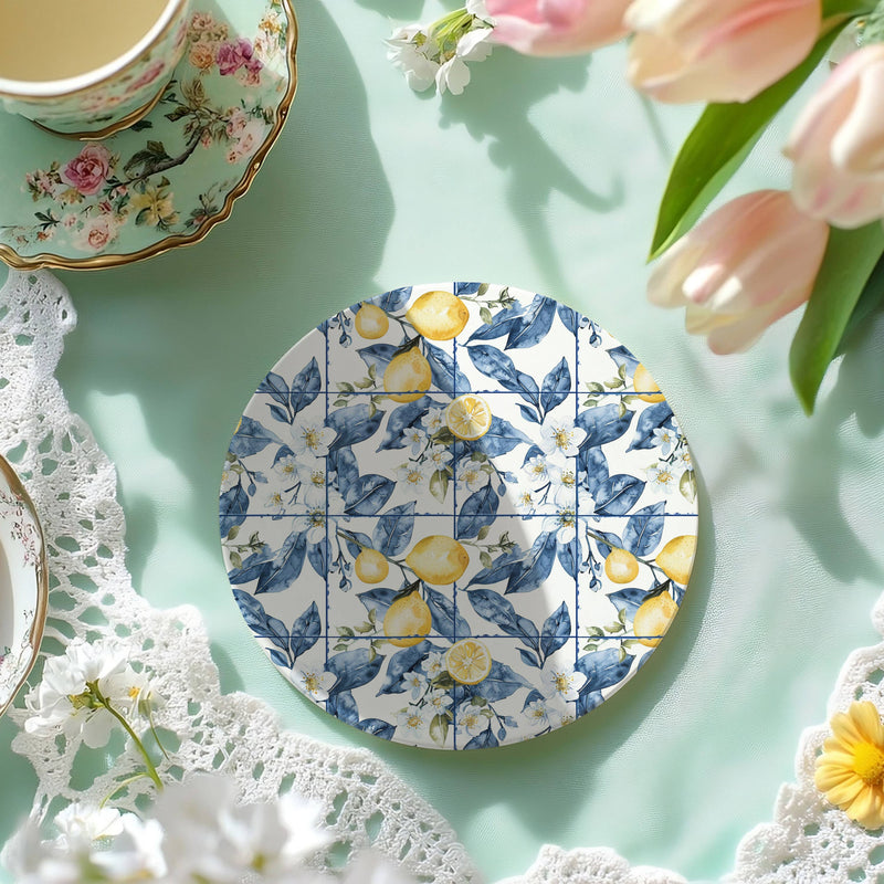 Blue Floral Lemon Coaster