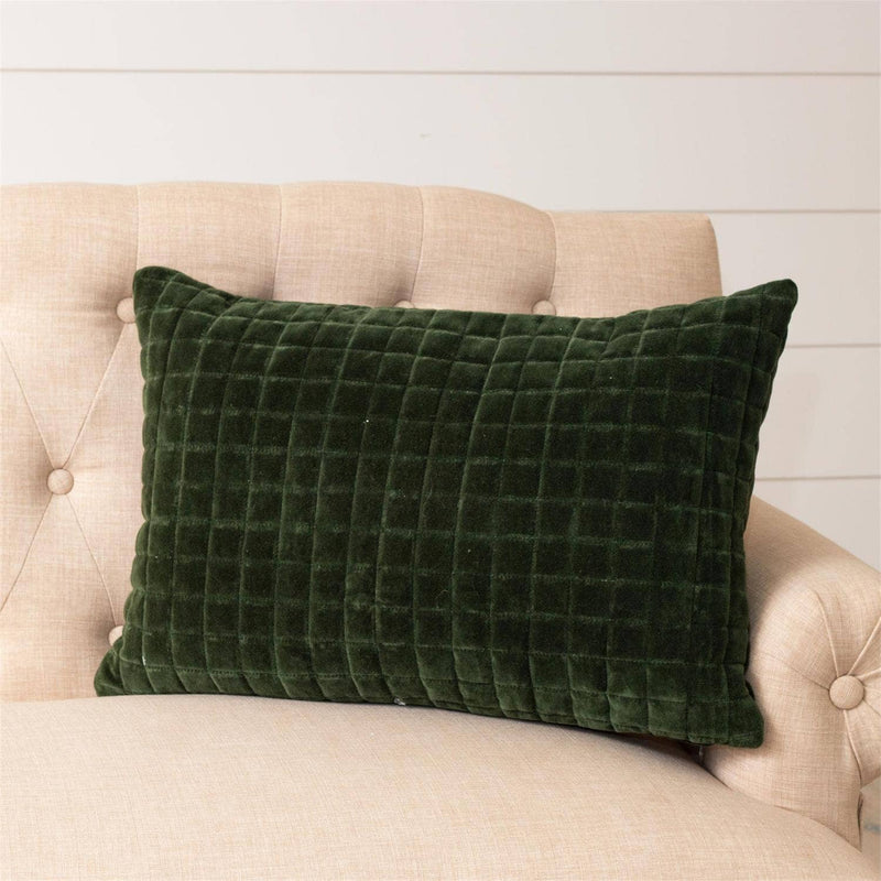Forest Green Quilted Velvet Pillow