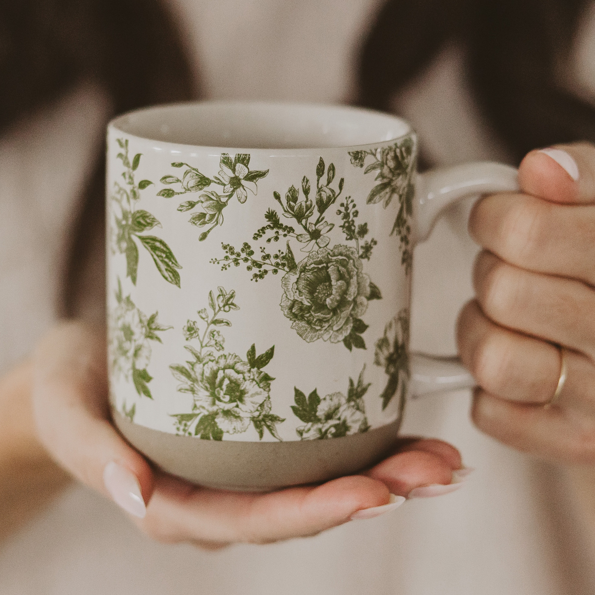 Green Delft Coffee Mug - Stoneware