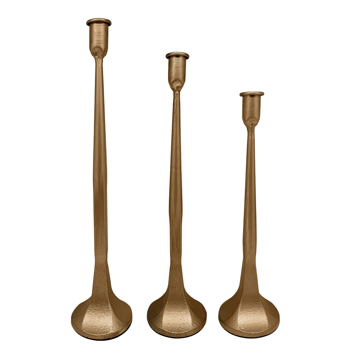 Gold Cast Iron Taper Candle Holders - Set of 3