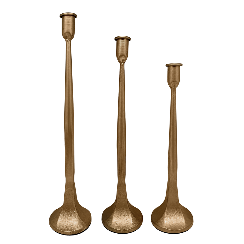 Gold Cast Iron Taper Candle Holders - Set of 3