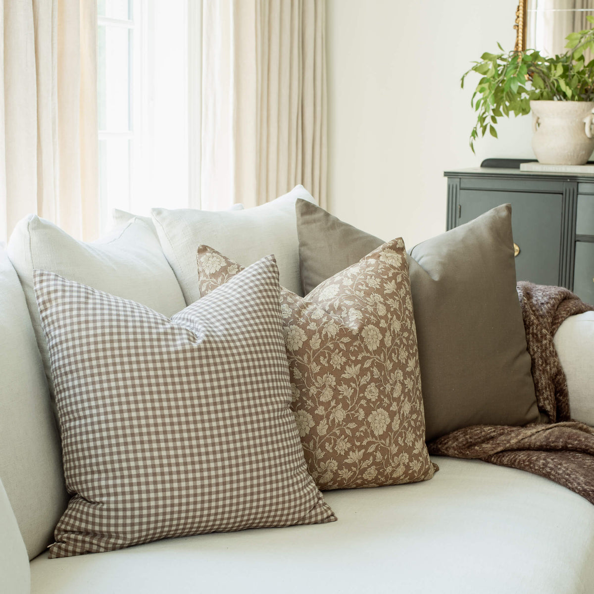 Leme Taupe Cotton Pillow Cover