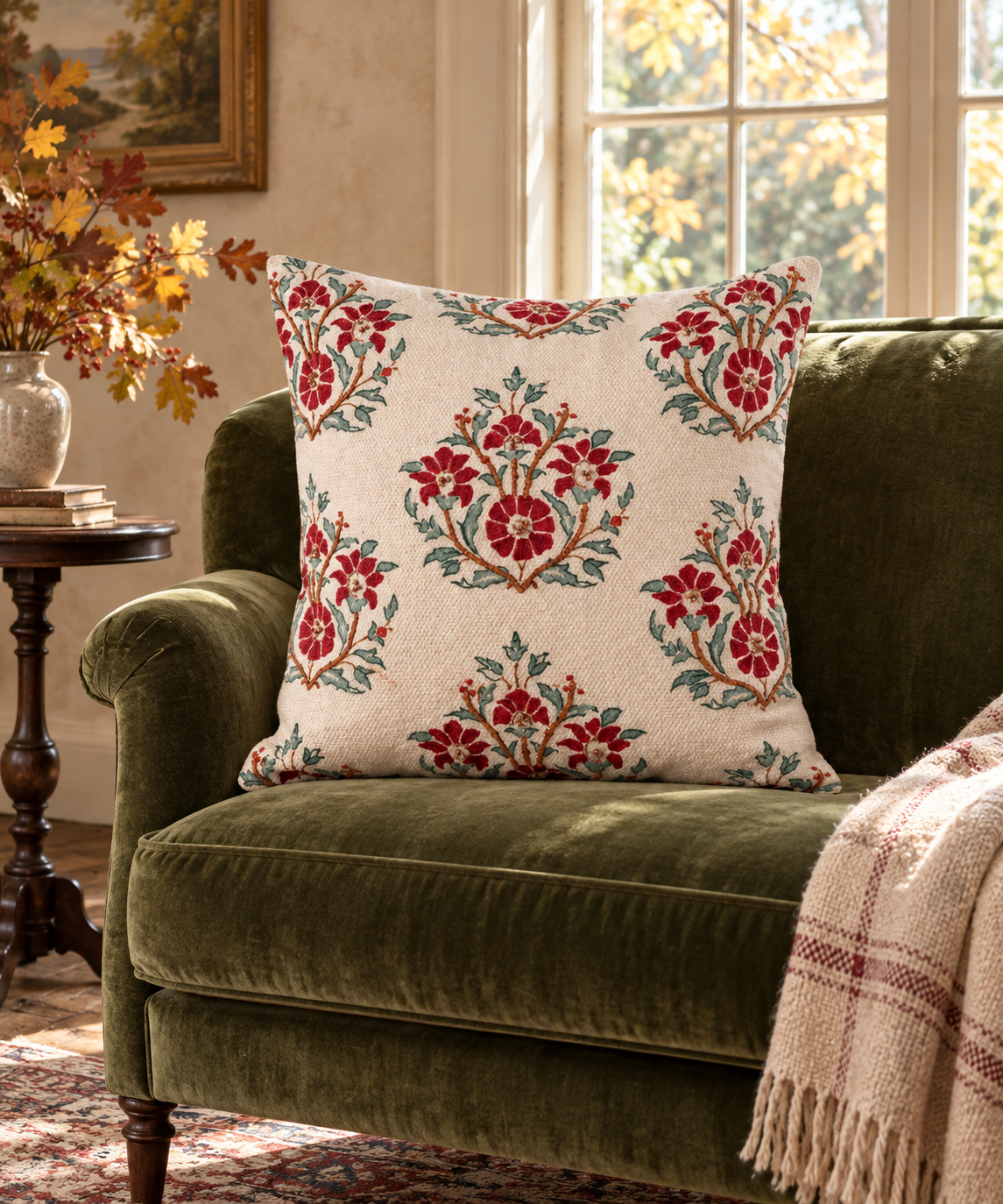 Ruby Beaded Block Print Pillow