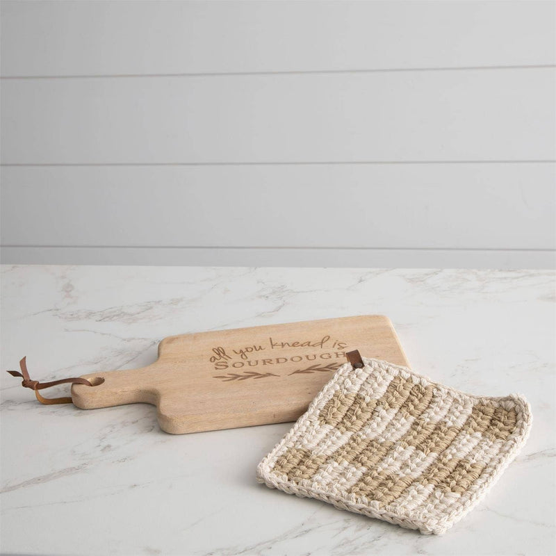 Tan + Cream Check Knitted Pot Holder