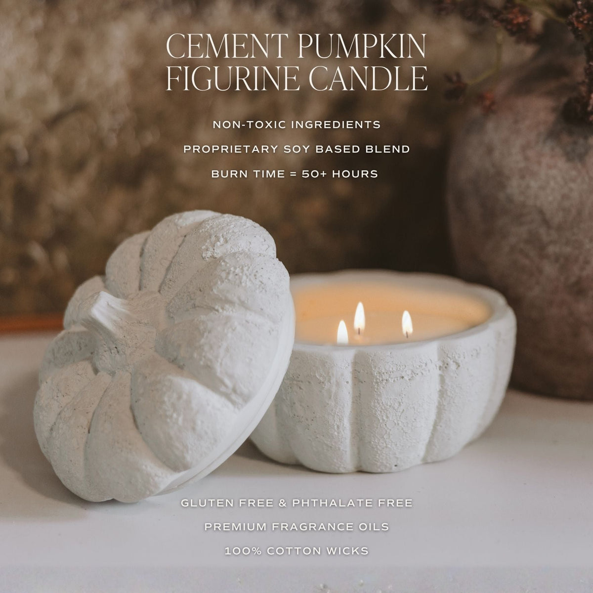Cashmere + Vanilla Soy Candle - Cement Pumpkin Jar