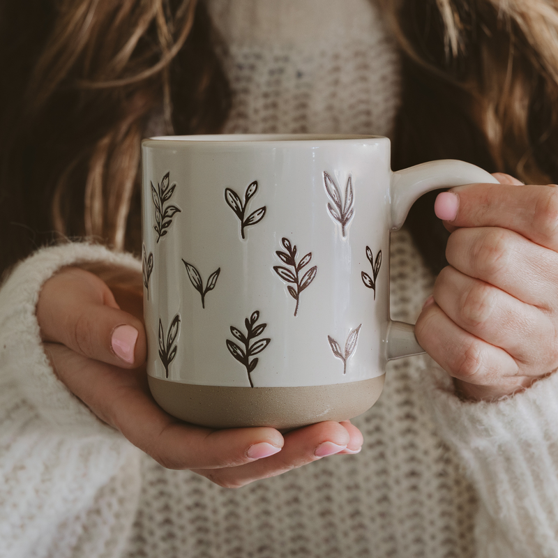 Brown Leaves Stoneware Coffee Mug