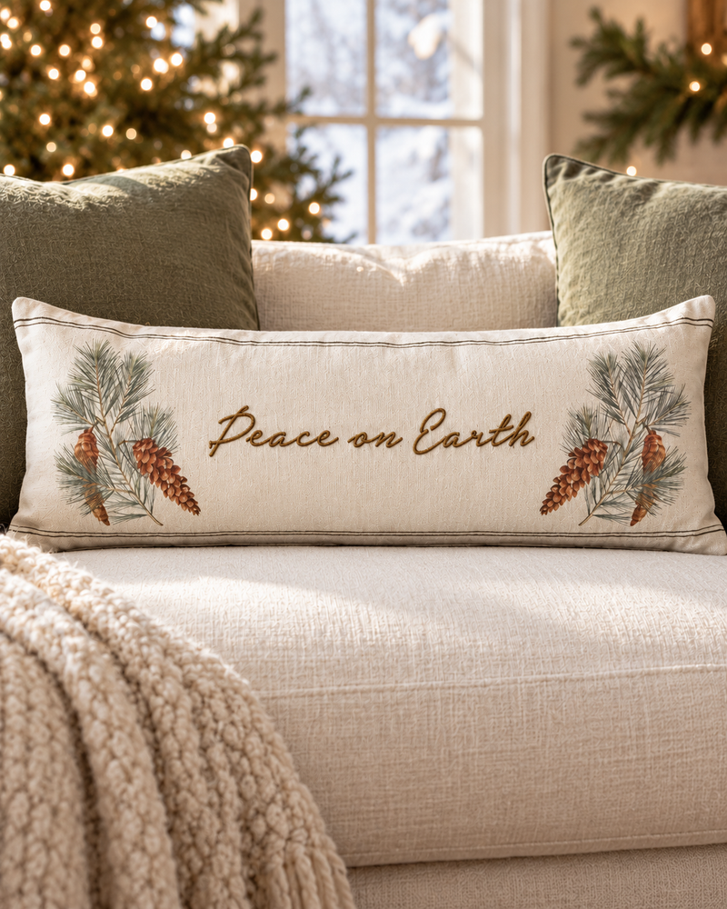 Peace On Earth Embroidered Pillow