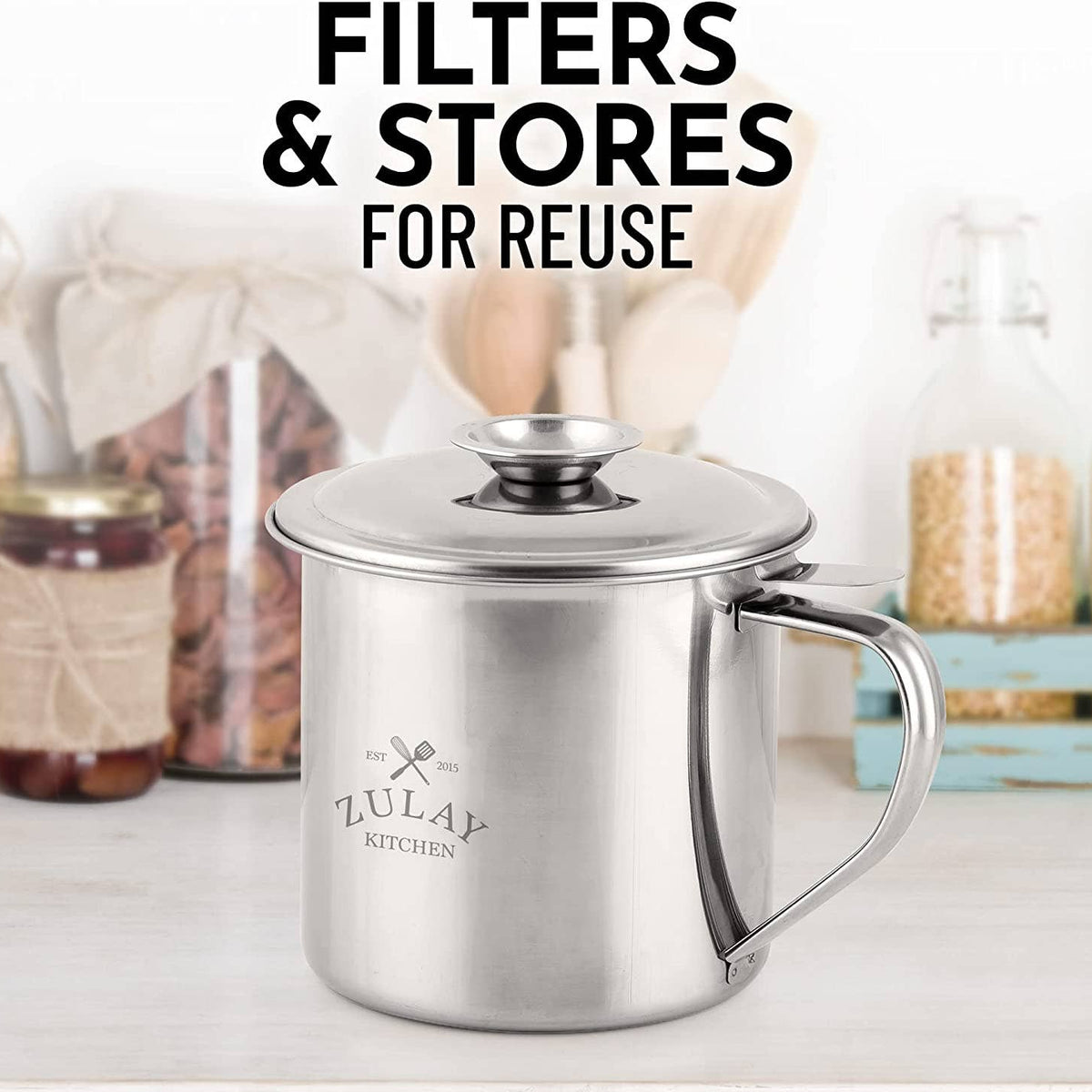 Bacon Grease Container With Strainer & Lid