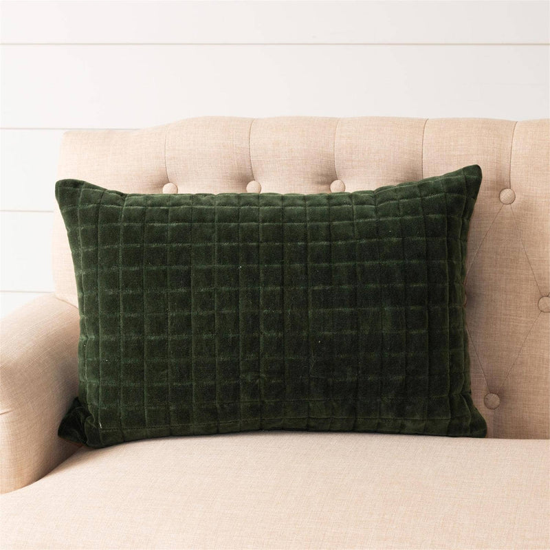 Forest Green Quilted Velvet Pillow