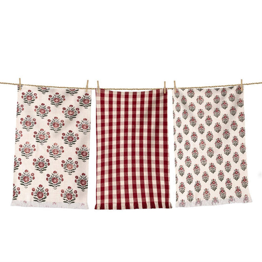 Crimson Block Print Tea Towels