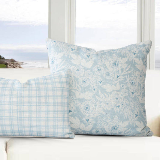 Lillian Garden Floral Pillow Cover in Sky Blue