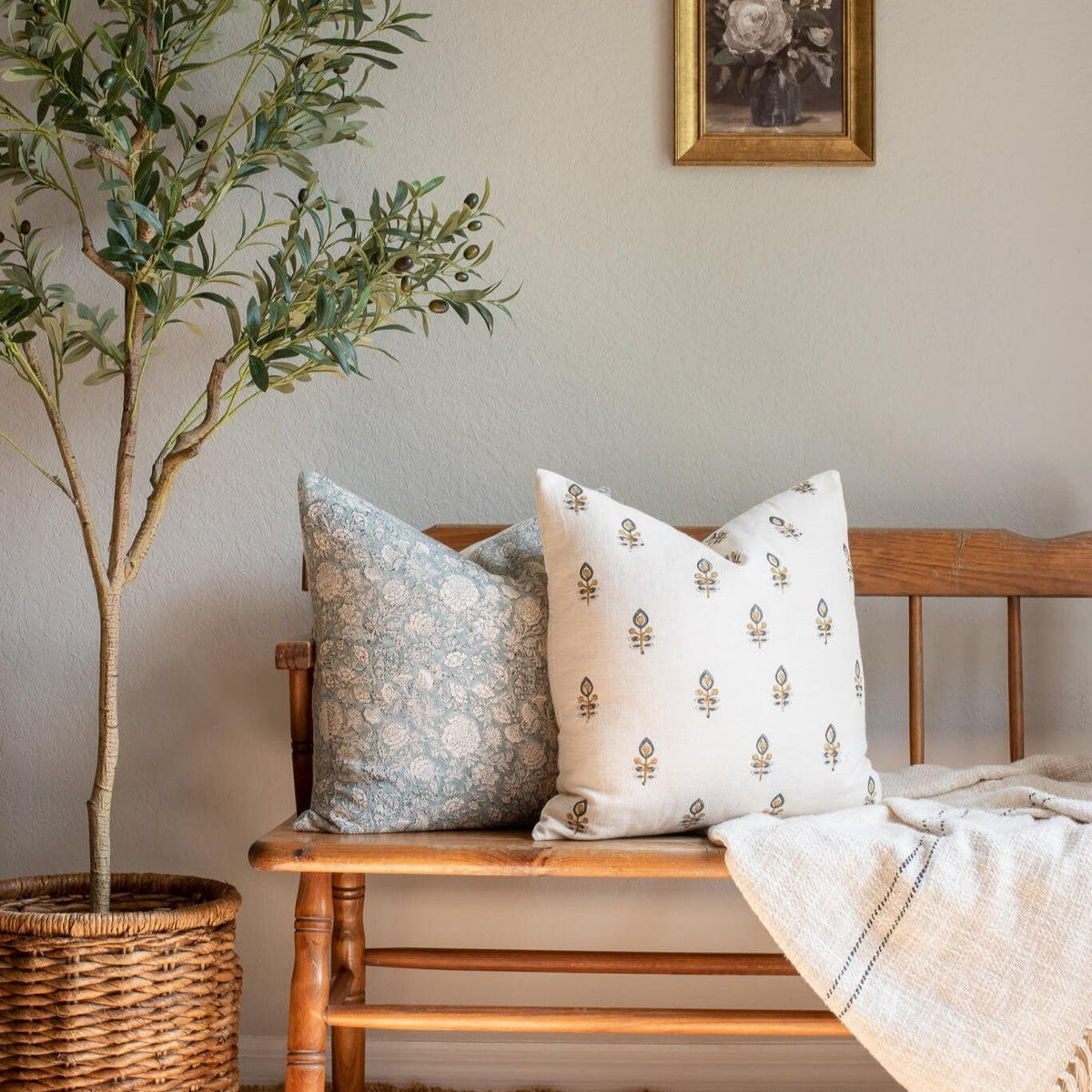 Marla Floral Block Printed Pillow Cover